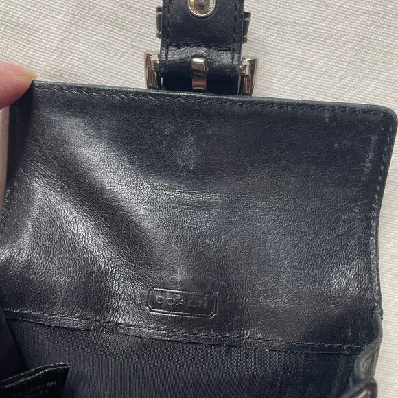 Coach Mini Black Leather Silver Buckle Card Case Wallet - Picture 8 of 8
